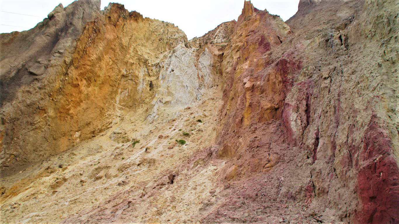 Multicoloured sand cliffs at Alum Bay