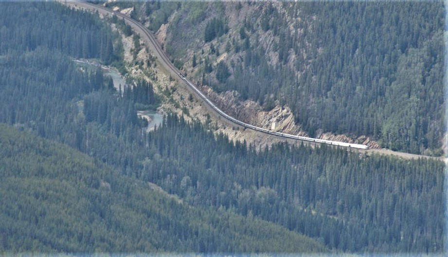 Train passing through the Rockies