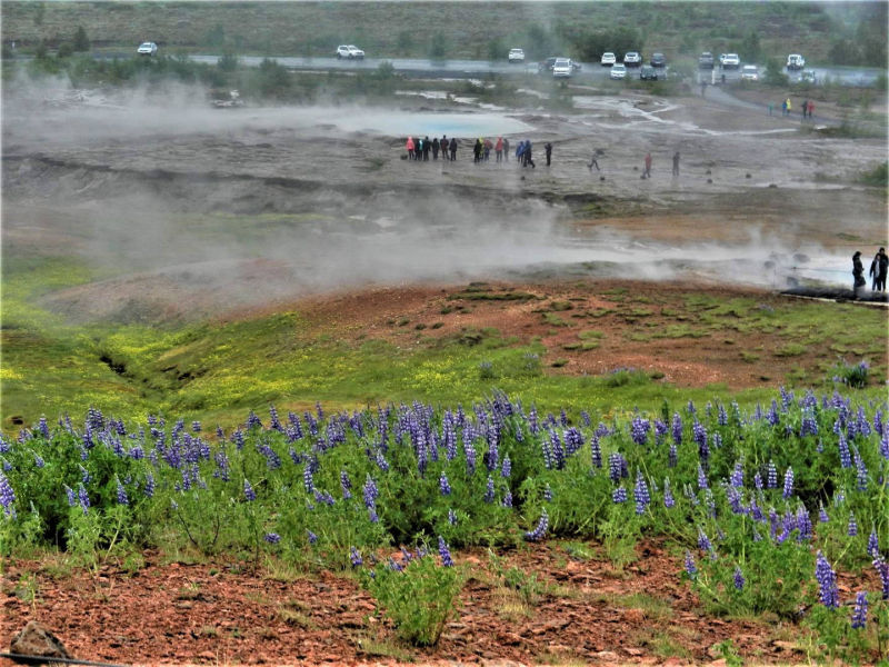 Hot springs steam in the cold air