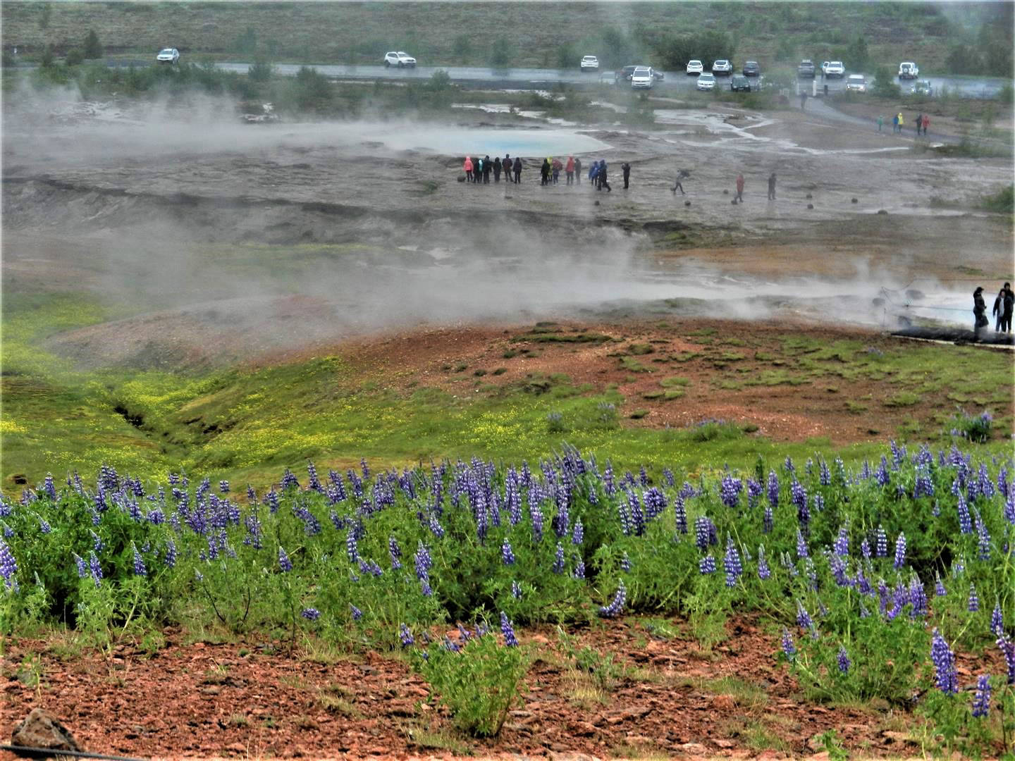 Hot springs steam in the cold air